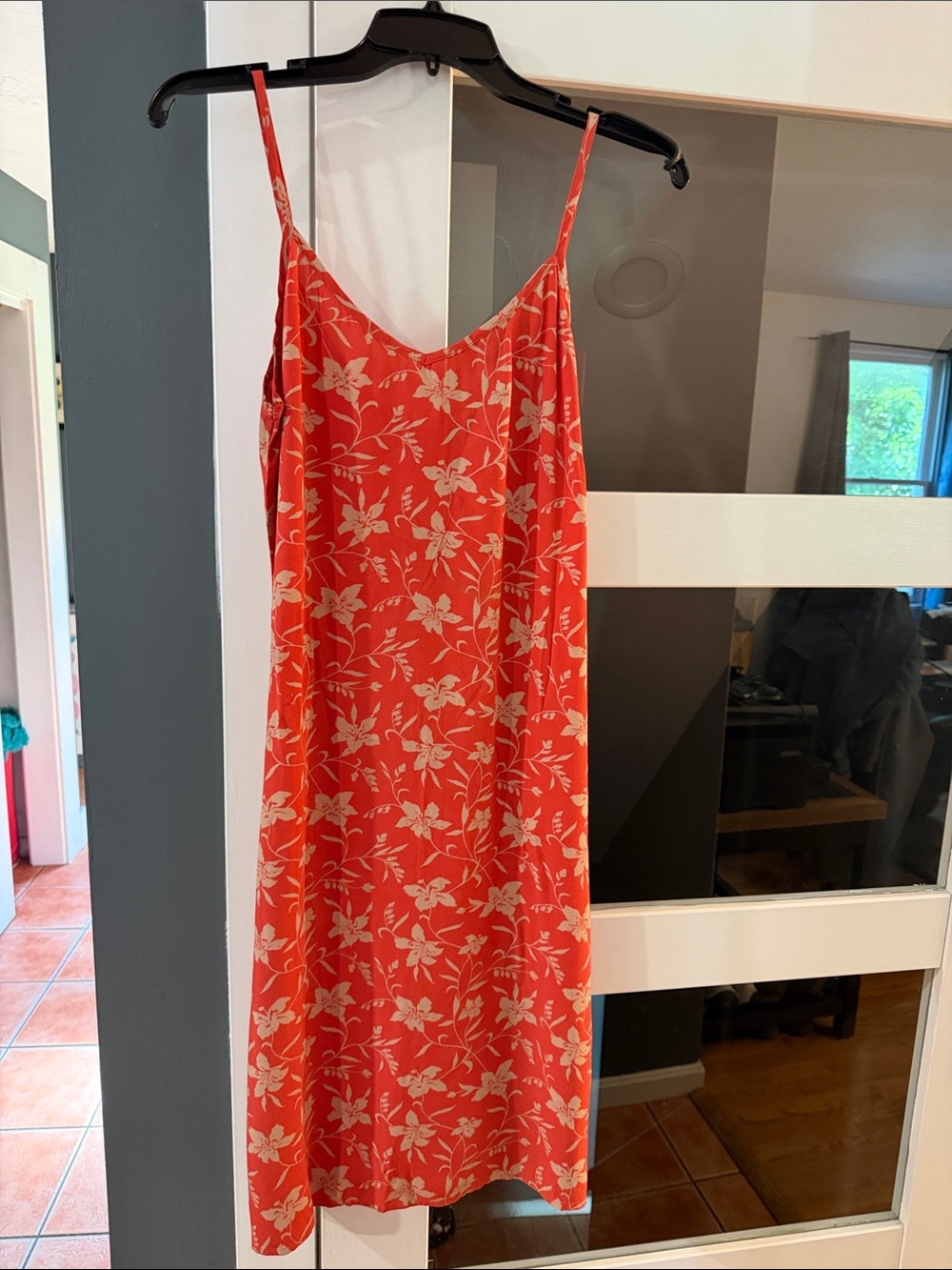 GAP Coral Red Floral Slip Dress with Cream Print